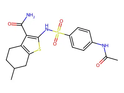 2-({[4-(acetylamino)phenyl]sulfonyl}amino)-6-methyl-4,5,6,7-tetrahydro-1-benzothiophene-3-carboxamide structure