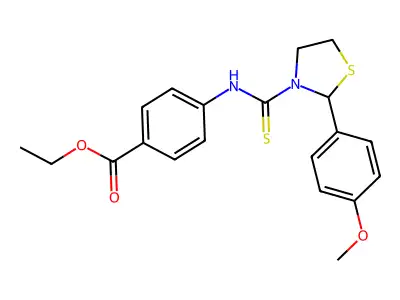 ethyl 4-[[2-(4-methoxyphenyl)-1,3-thiazolidine-3-carbothioyl]amino]benzoate structure