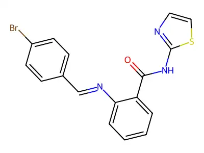 2-{[(E)-(4-bromophenyl)methylidene]amino}-N-(1,3-thiazol-2-yl)benzamide structure