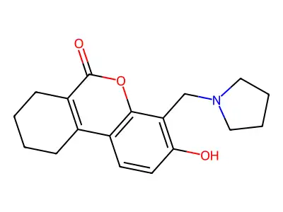 3-hydroxy-4-(pyrrolidin-1-ylmethyl)-7,8,9,10-tetrahydro-6H-benzo[c]chromen-6-one structure