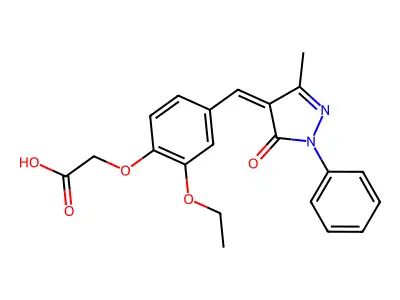 {2-Ethoxy-4-[(3-methyl-5-oxo-1-phenyl-1,5-dihydro-4H-pyrazol-4-ylidene)methyl]phenoxy}acetic acid structure