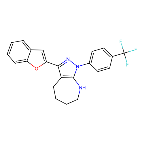 10-benzofuran-2-yl-8-[4-(trifluoromethyl)phenyl]-6,8,9-triazabicyclo[5.3.0]deca-6,10-diene structure