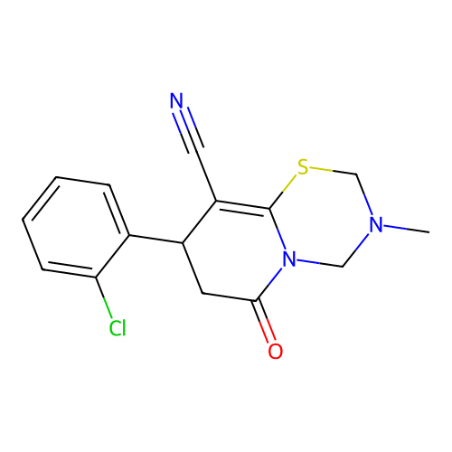 8-(2-chlorophenyl)-3-methyl-6-oxo-3,4,7,8-tetrahydro-2H,6H-pyrido[2,1-b][1,3,5]thiadiazine-9-carbonitrile structure