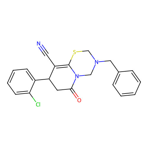 3-benzyl-8-(2-chlorophenyl)-6-oxo-3,4,7,8-tetrahydro-2H,6H-pyrido[2,1-b][1,3,5]thiadiazine-9-carbonitrile structure