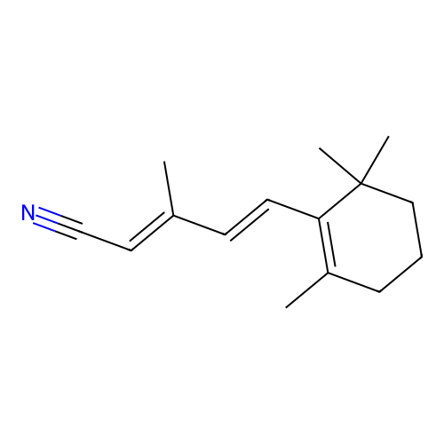 (2E,4E)-3-methyl-5-(2,6,6-trimethylcyclohexen-1-yl)penta-2,4-dienenitrile structure
