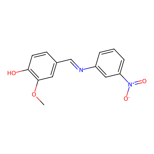 2-methoxy-4-{(E)-[(3-nitrophenyl)imino]methyl}phenol structure