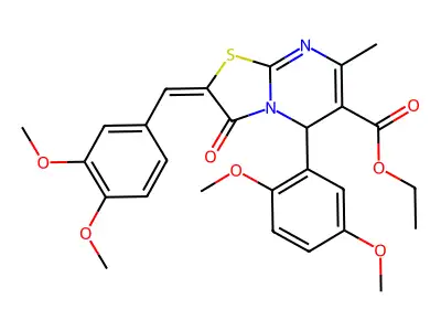ethyl (2E)-5-(2,5-dimethoxyphenyl)-2-[(3,4-dimethoxyphenyl)methylidene]-7-methyl-3-oxo-5H-[1,3]thiazolo[3,2-a]pyrimidine-6-carboxylate structure