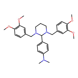4-[1,3-bis[(3,4-dimethoxyphenyl)methyl]-1,3-diazinan-2-yl]-N,N-dimethylaniline structure