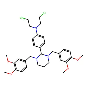 4-[1,3-bis[(3,4-dimethoxyphenyl)methyl]-1,3-diazinan-2-yl]-N,N-bis(2-chloroethyl)aniline structure