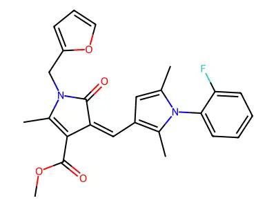 methyl 4-[[1-(2-fluorophenyl)-2,5-dimethylpyrrol-3-yl]methylidene]-1-(furan-2-ylmethyl)-2-methyl-5-oxopyrrole-3-carboxylate structure