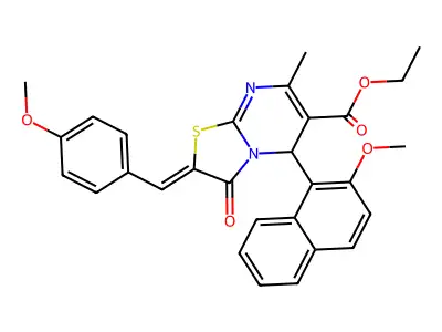 ethyl (8Z)-2-(2-methoxynaphthalen-1-yl)-8-[(4-methoxyphenyl)methylidene]-4-methyl-9-oxo-7-thia-1,5-diazabicyclo[4.3.0]nona-3,5-diene-3-carboxylate structure