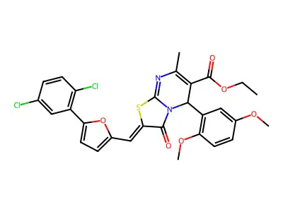 ethyl (2Z)-2-[[5-(2,5-dichlorophenyl)furan-2-yl]methylidene]-5-(2,5-dimethoxyphenyl)-7-methyl-3-oxo-5H-[1,3]thiazolo[3,2-a]pyrimidine-6-carboxylate structure