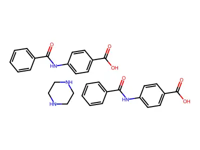 Benzoic acid, 4-(benzoylamino)-, compd. with piperazine (2:1) structure