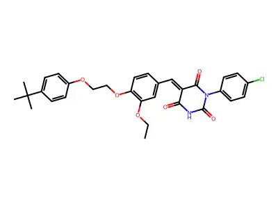 5-[[4-[2-(4-tert-butylphenoxy)ethoxy]-3-ethoxyphenyl]methylidene]-1-(4-chlorophenyl)-1,3-diazinane-2,4,6-trione structure