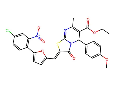 ethyl (2Z)-2-[[5-(4-chloro-2-nitrophenyl)furan-2-yl]methylidene]-5-(4-methoxyphenyl)-7-methyl-3-oxo-5H-[1,3]thiazolo[3,2-a]pyrimidine-6-carboxylate structure