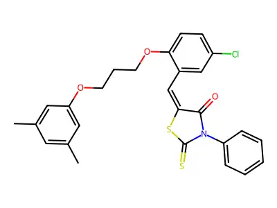 5-({5-Chloro-2-[3-(3,5-dimethylphenoxy)propoxy]phenyl}methylidene)-3-phenyl-2-sulfanylidene-1,3-thiazolidin-4-one structure