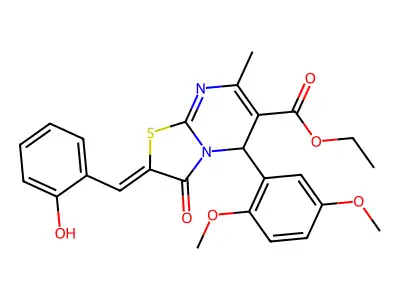 ethyl (2Z)-5-(2,5-dimethoxyphenyl)-2-[(2-hydroxyphenyl)methylidene]-7-methyl-3-oxo-5H-[1,3]thiazolo[3,2-a]pyrimidine-6-carboxylate structure