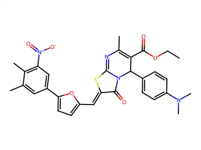 Ethyl 5-[4-(dimethylamino)phenyl]-2-[[5-(3,4-dimethyl-5-nitrophenyl)furan-2-yl]methylidene]-7-methyl-3-oxo-5H-[1,3]thiazolo[3,2-a]pyrimidine-6-carboxylate structure