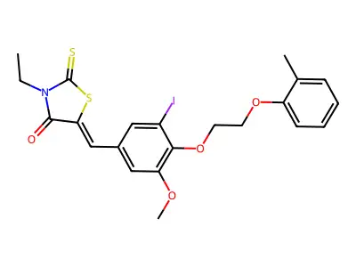 3-Ethyl-5-({3-iodo-5-methoxy-4-[2-(2-methylphenoxy)ethoxy]phenyl}methylidene)-2-sulfanylidene-1,3-thiazolidin-4-one structure