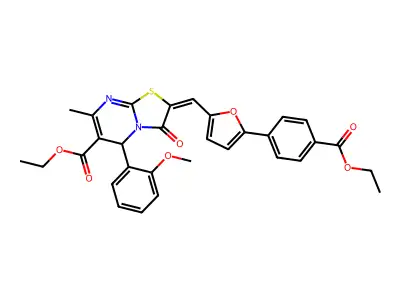 ethyl (2E)-2-[[5-(4-ethoxycarbonylphenyl)furan-2-yl]methylidene]-5-(2-methoxyphenyl)-7-methyl-3-oxo-5H-[1,3]thiazolo[3,2-a]pyrimidine-6-carboxylate structure