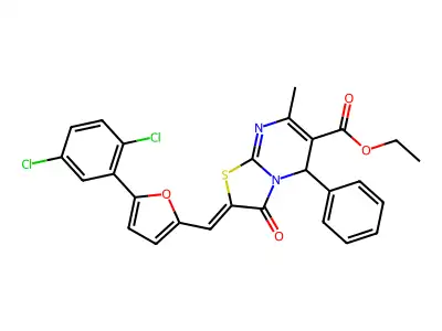 ethyl (2Z)-2-[[5-(2,5-dichlorophenyl)furan-2-yl]methylidene]-7-methyl-3-oxo-5-phenyl-5H-[1,3]thiazolo[3,2-a]pyrimidine-6-carboxylate structure