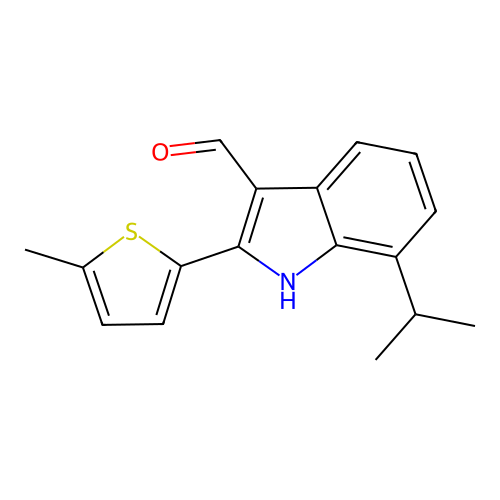 2-(5-methylthiophen-2-yl)-7-propan-2-yl-1H-indole-3-carbaldehyde structure