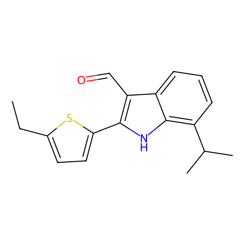 2-(5-ethylthiophen-2-yl)-7-propan-2-yl-1H-indole-3-carbaldehyde structure