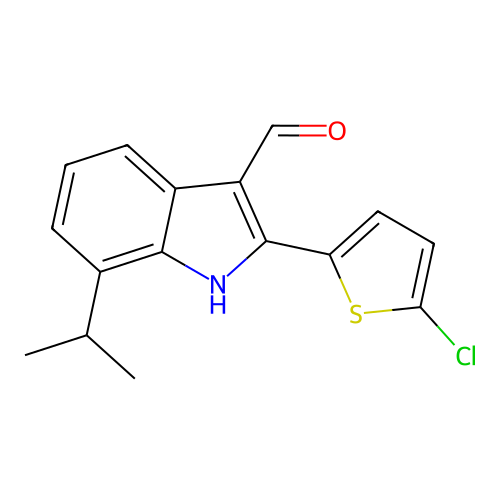 2-(5-chlorothiophen-2-yl)-7-propan-2-yl-1H-indole-3-carbaldehyde structure