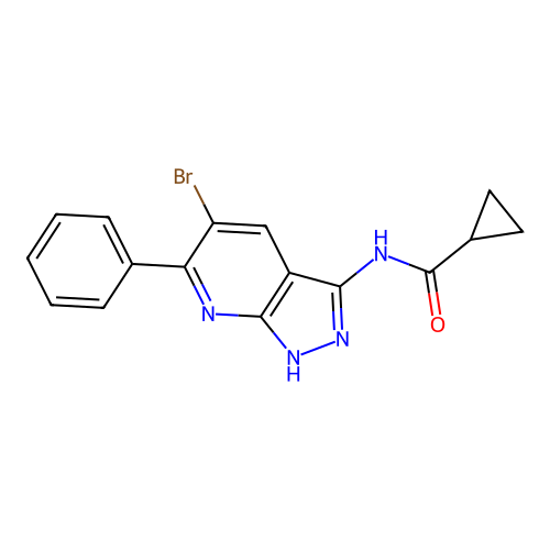 N-(5-bromo-6-phenyl-1H-pyrazolo[3,4-b]pyridin-3-yl)cyclopropanecarboxamide structure