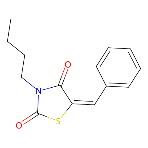 (E)-5-benzylidene-3-butylthiazolidine-2,4-dione structure