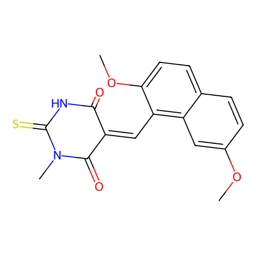 (5E)-5-[(2,7-dimethoxynaphthalen-1-yl)methylidene]-1-methyl-2-thioxodihydropyrimidine-4,6(1H,5H)-dione structure