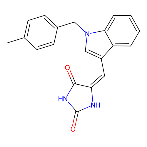 (5E)-5-[[1-[(4-methylphenyl)methyl]indol-3-yl]methylidene]imidazolidine-2,4-dione structure