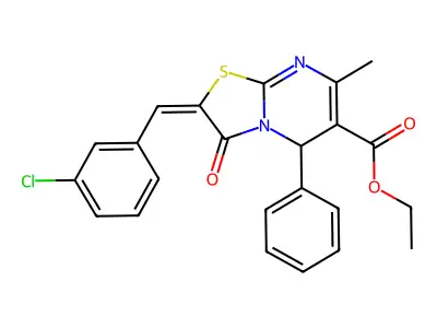 ETHYL (8E)-8-[(3-CHLOROPHENYL)METHYLIDENE]-4-METHYL-9-OXO-2-PHENYL-7-THIA-1,5-DIAZABICYCLO[4.3.0]NONA-3,5-DIENE-3-CARBOXYLATE structure