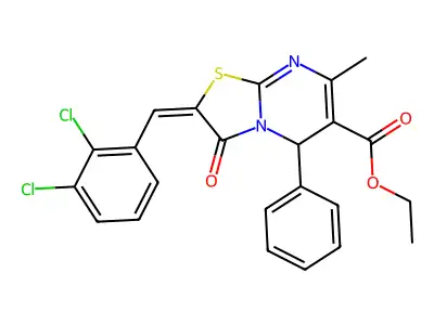 ethyl (2E)-2-[(2,3-dichlorophenyl)methylidene]-7-methyl-3-oxo-5-phenyl-5H-[1,3]thiazolo[3,2-a]pyrimidine-6-carboxylate structure