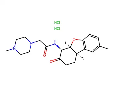 1-Piperazineacetamide, N-(1,2,3,4,4a,9b-hexahydro-8,9b-dimethyl-3-oxo-4-dibenzofuranyl)-4-methyl-, dihydrochloride, (4-alpha,4a-beta,9b-beta)- structure