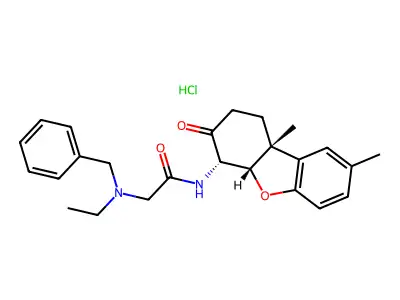 Acetamide, 2-(ethyl(phenylmethyl)amino)-N-(1,2,3,4,4a,9b-hexahydro-8,9b-dimethyl-3-oxo-4-dibenzofuranyl)-, monohydrochloride, (4-alpha,4a-beta,9b-beta)- structure