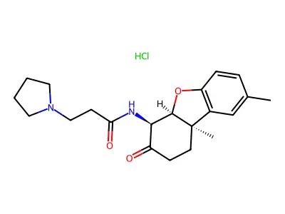 1-Pyrrolidinepropanamide, N-(1,2,3,4,4a,9b-hexahydro-8,9b-dimethyl-3-oxo-4-dibenzofuranyl)-, monohydrochloride, (4-alpha,4a-beta,9b-beta)- structure