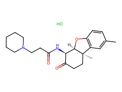 1-Piperidinepropanamide, N-(1,2,3,4,4a,9b-hexahydro-8,9b-dimethyl-3-oxo-4-dibenzofuranyl)-, monohydrochloride, (4-alpha,4a-beta,9b-beta)- structure