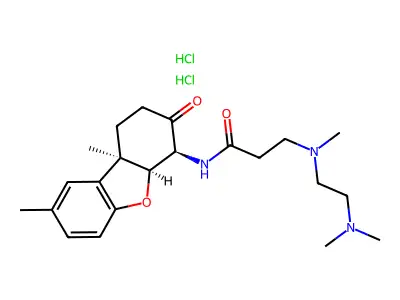 Propanamide, 3-((2-(dimethylamino)ethyl)methylamino)-N-(1,2,3,4,4a,9b-hexahydro-8,9b-dimethyl-3-oxo-4-dibenzofuranyl)-, dihydrochloride, (4-alpha,4a-beta,9b-beta)- structure