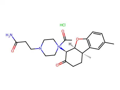 1-Piperazinepropanamide, 4-acetyl-N-(1,2,3,4,4a,9b-hexahydro-8,9b-dimethyl-3-oxo-4-dibenzofuranyl)-, monohydrochloride, (4-alpha,4a-beta,9b-beta)- structure