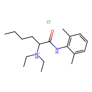 2-(Diethylamino)-N-(2,6-dimethylphenyl)hexanimidic acid--hydrogen chloride (1/1) structure