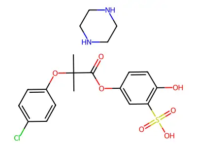 Propionic acid, 2-(4-chlorophenoxy)-2-methyl-, 4-hydroxy-3-sulfophenyl ester, compd. with piperazine (1:1) structure
