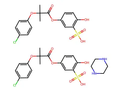 Propanoic acid, 2-(4-chlorophenoxy)-2-methyl-, 4-hydroxy-3-sulfophenyl ester, compd. with piperazine (2:1) structure