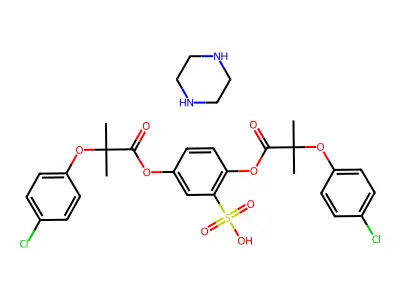 Propionic acid, 2-(4-chlorophenoxy)-2-methyl-, 2-sulfo-1,4-phenylene ester, compd. with piperazine (1:1) structure