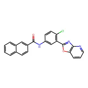 N-[4-chloro-3-([1,3]oxazolo[4,5-b]pyridin-2-yl)phenyl]naphthalene-2-carboxamide structure