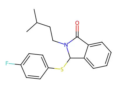 3-[(4-fluorophenyl)sulfanyl]-2-(3-methylbutyl)-2,3-dihydro-1H-isoindol-1-one structure