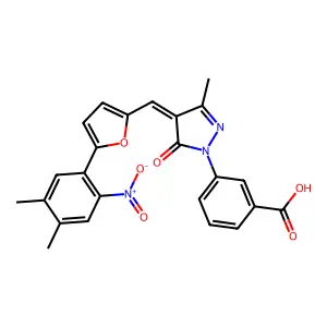3-(4-{[5-(4,5-dimethyl-2-nitrophenyl)-2-furyl]methylene}-3-methyl-5-oxo-4,5-dihydro-1H-pyrazol-1-yl)benzoic acid structure