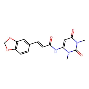 (E)-3-(1,3-benzodioxol-5-yl)-N-(1,3-dimethyl-2,6-dioxopyrimidin-4-yl)prop-2-enamide structure