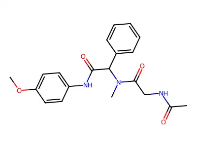 N~2~-acetyl-N-{2-[(4-methoxyphenyl)amino]-2-oxo-1-phenylethyl}-N-methylglycinamide structure