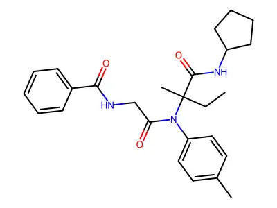 N-(phenylcarbonyl)glycyl-N-cyclopentyl-N~2~-(4-methylphenyl)isovalinamide structure